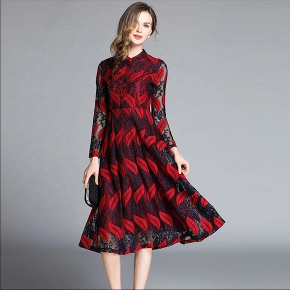 Dresses & Skirts - ❤️❤️❤️ Beautiful Red& Blue Lace Mid Length Dress